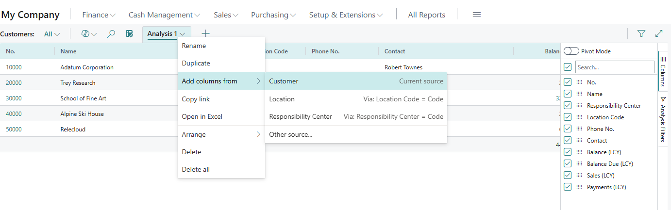 Opcja Dodaj kolumny z