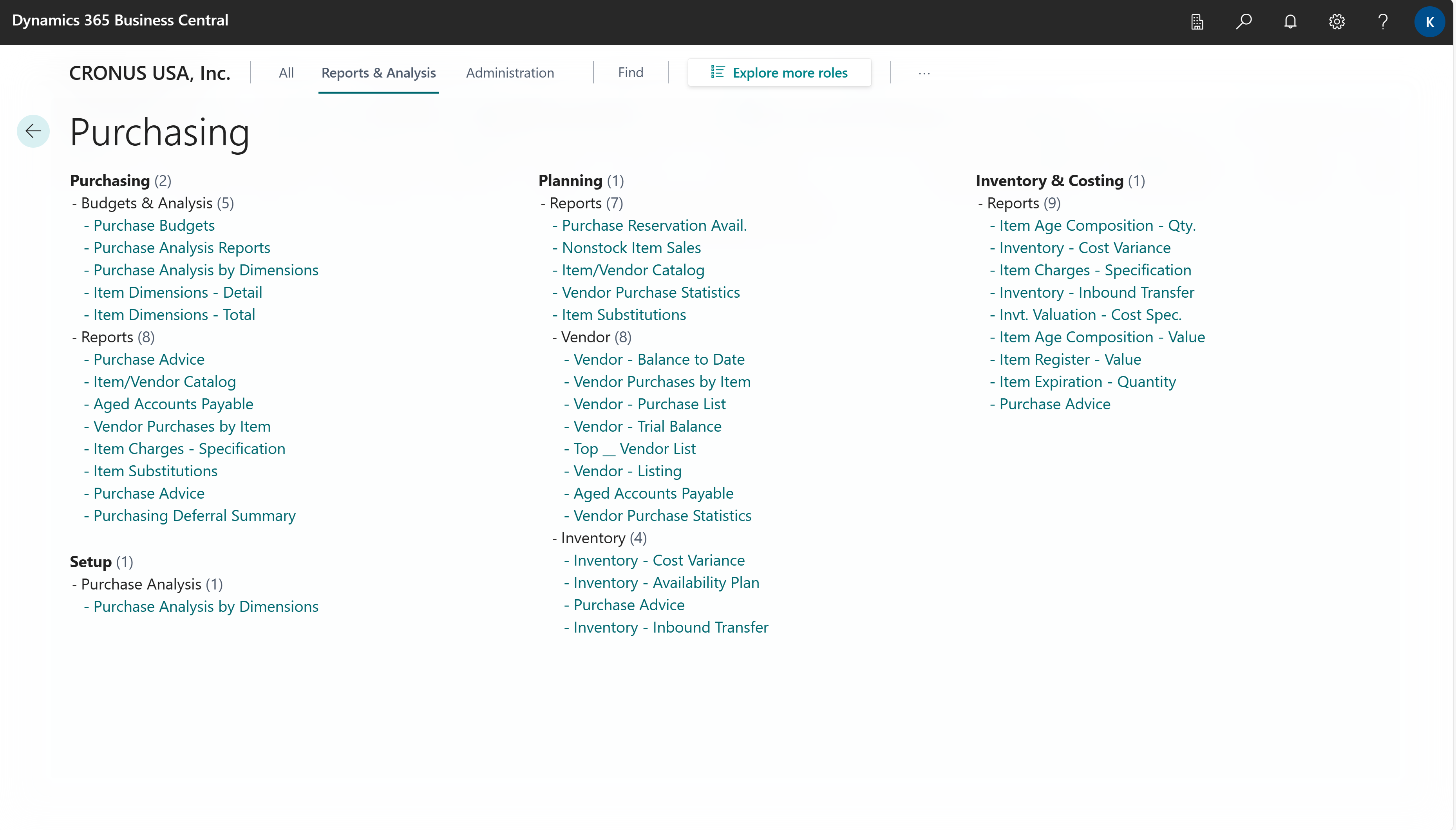 Przykład raportów w centrum ról.